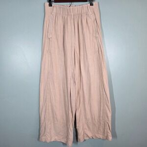 Free People OB2008799 Linen Blend Wide Leg Ankle Pants Tan Women's Small Resort